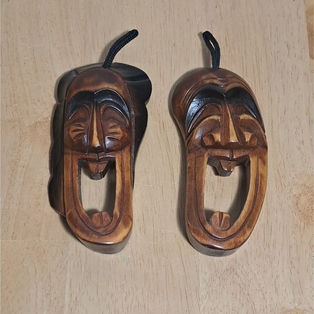 2 Wooden Korean traditional Tal & Talchum Wall Hanging masks Hand Carved Theatre